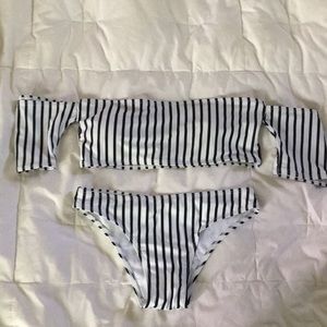 Off the Shoulder Striped Bikini